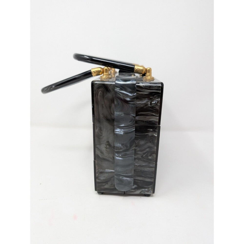 Vintage StyleCraft Handbag Purse Black Pearlized Marbled Lucite Vanity 60s As Is - Picture 2 of 11